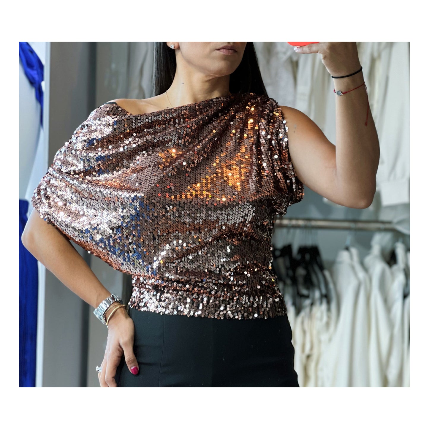 SEQUIN BLOUSE WITH ONE SHOULDER