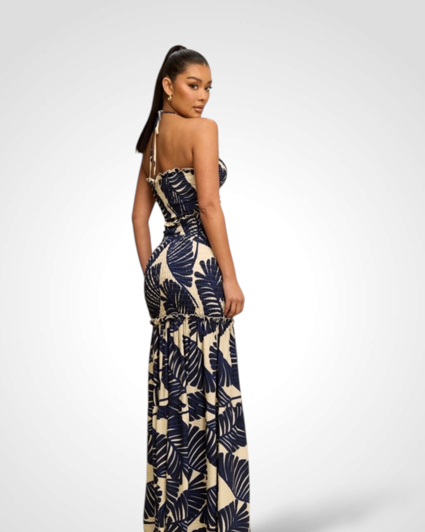 SJQ - TROPICAL LEAVES KATIA SCRUNCH MAXI DRESS