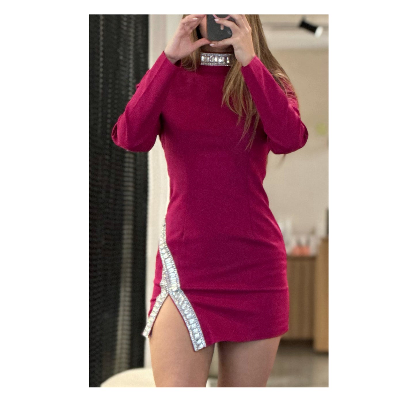 LONG SLEEVE MOCK NECK STUDS BODYCON MINI DRESS