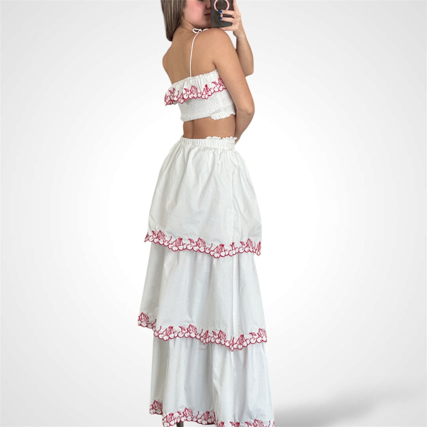 EMBROIDERY TIERED MAXI SKIRT & EMBROIDERY SMOCKED TOP SET