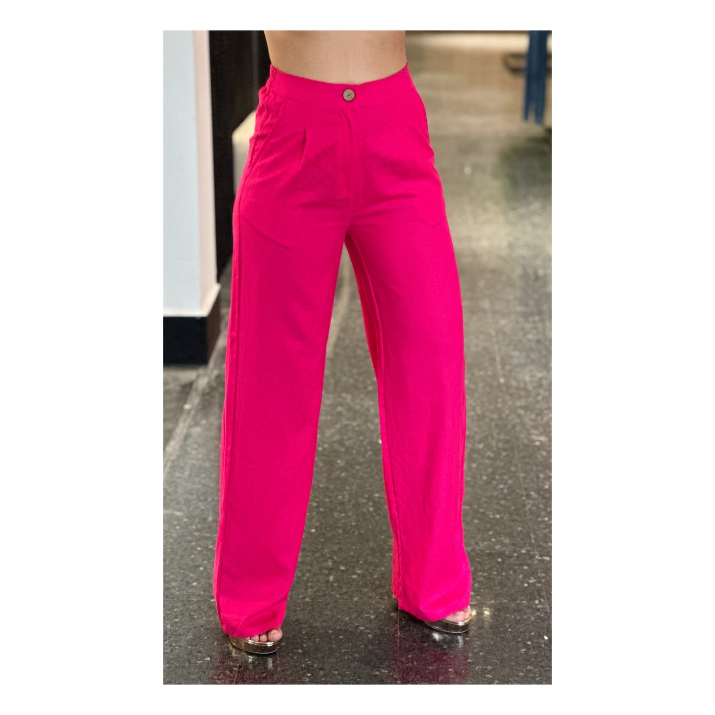 SJ - FUCHSIA LINEN FRONT CREASED PANTS