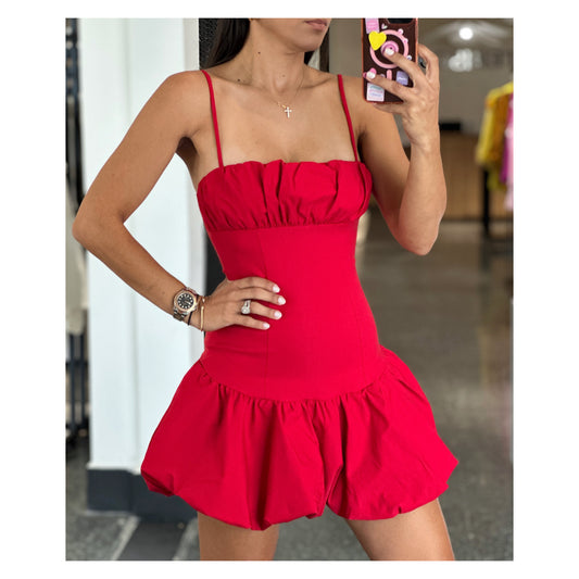 BUBBLE HEM STRAPPY MINI DRESS