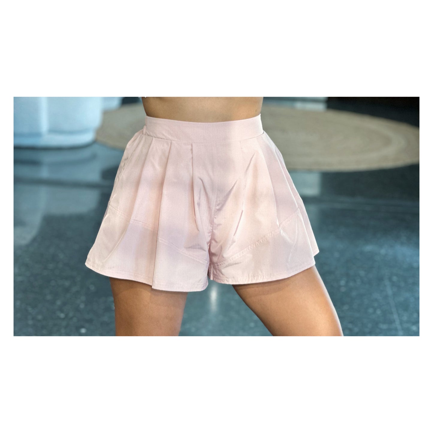 DUSTY PINK HIGH WAISTED RELAXED FIT SPORTY SHORTS
