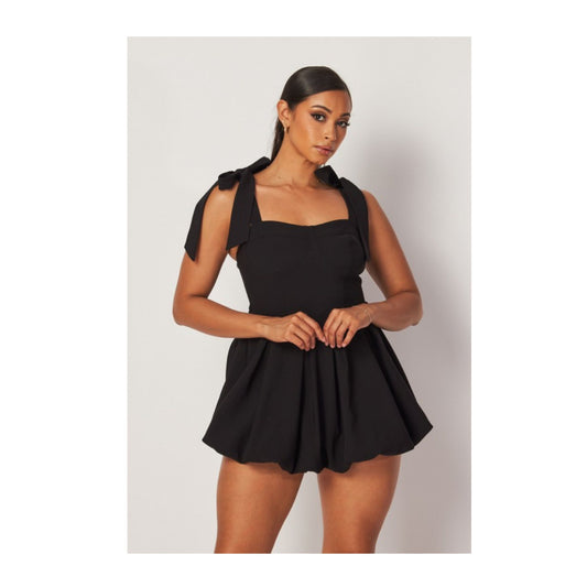 CHEYENNE TIE-SHOULDER PLEATED MINI BUBBLE DRESS