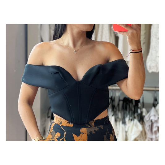 FOLD OVER SWEETHEART NECK SCUBA CORSET CROP TOP