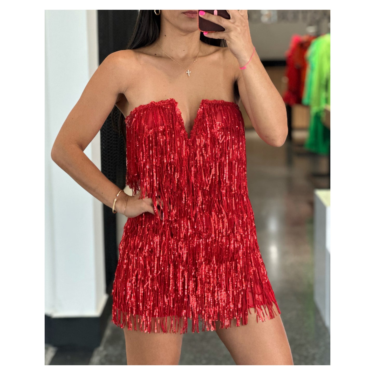 SEQUIN FRINGE MINI DRESS