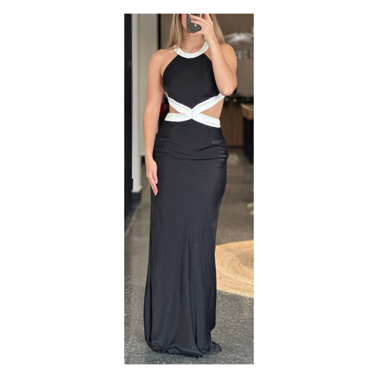 COLORBLOCK TWIST BACK HALTER MAXI GOWN