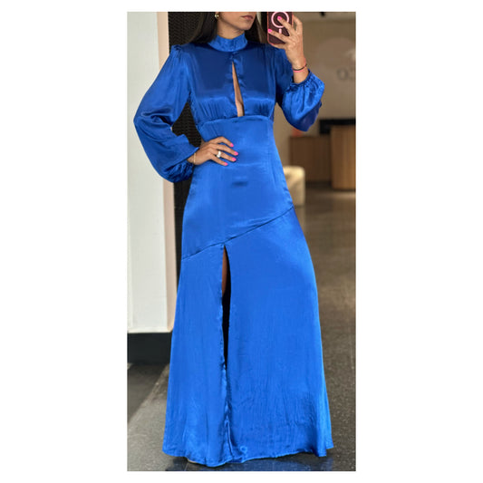 SJQ- WOMEN'S CUT OUT FRONT SLIT MAXI DRESS (Royal Blue)