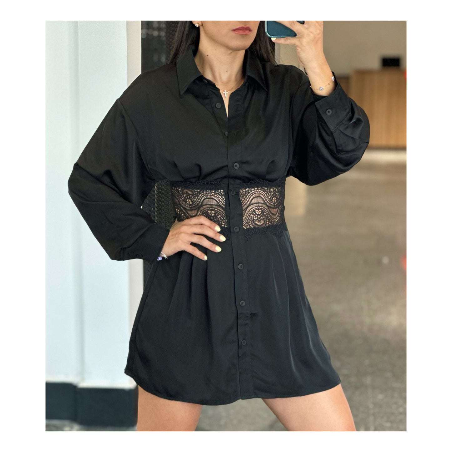 Black Lace Shirt Dress