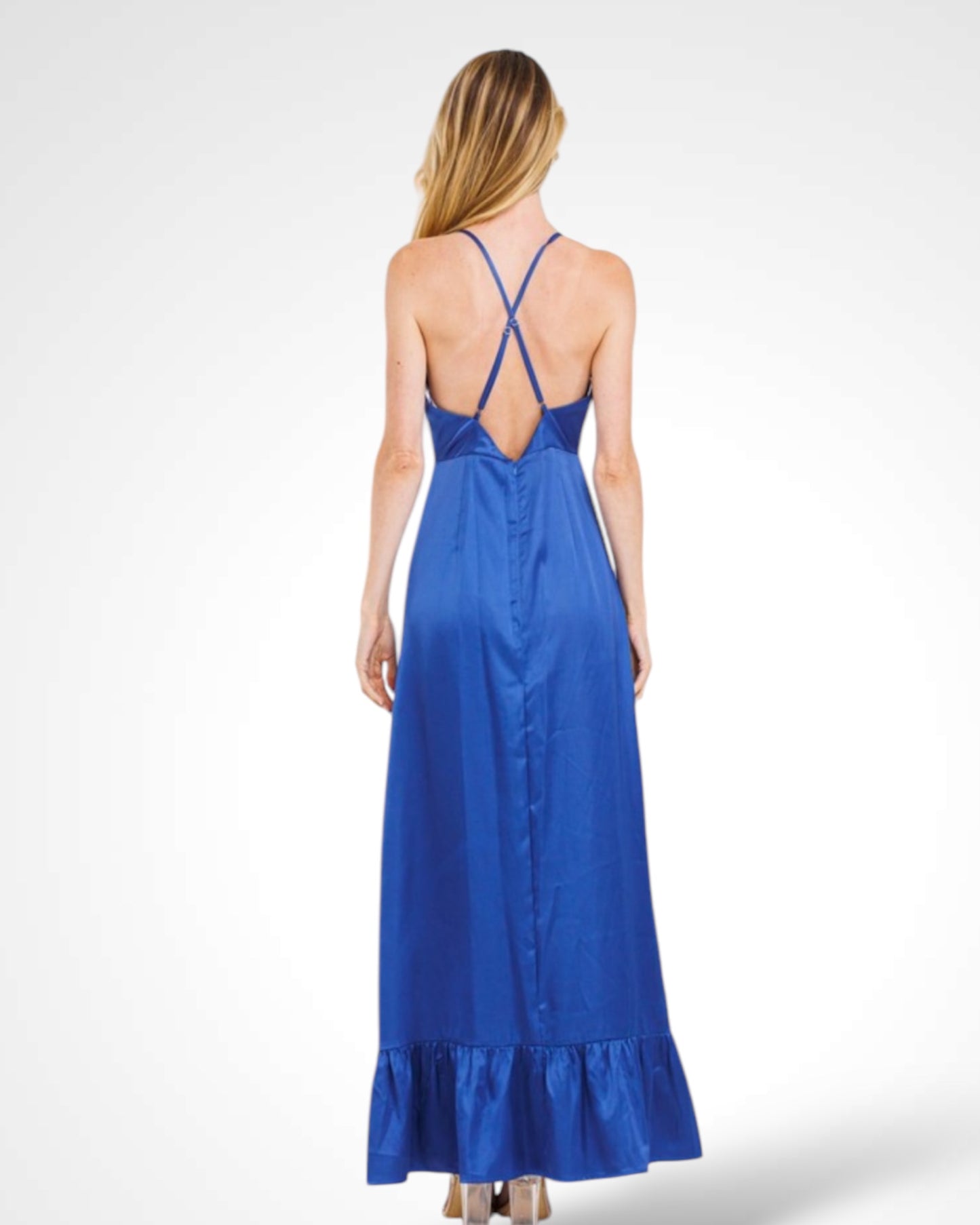 Satin Ruffle Maxi Dress