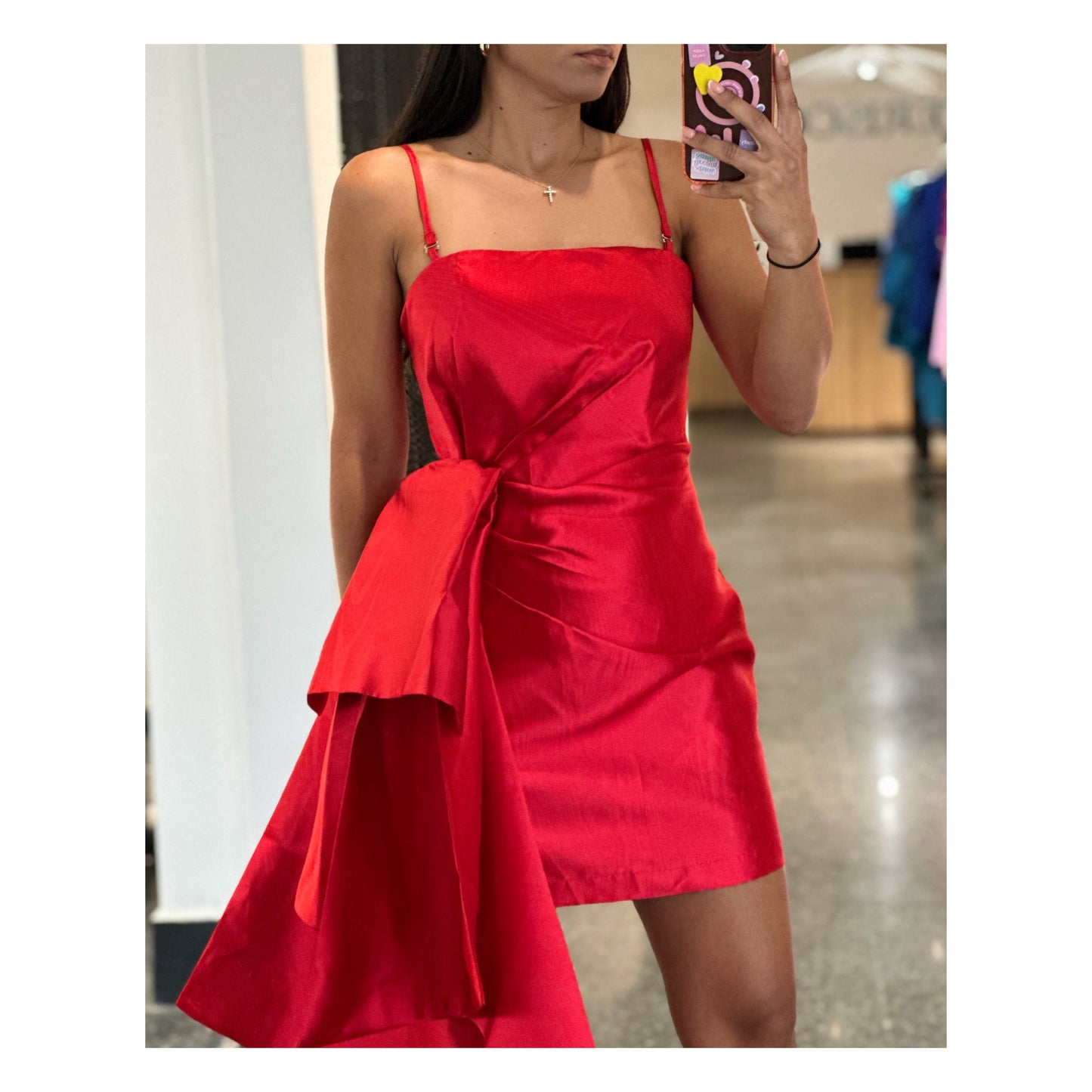 RED SIDE DRAPE TEXTURE DRESS