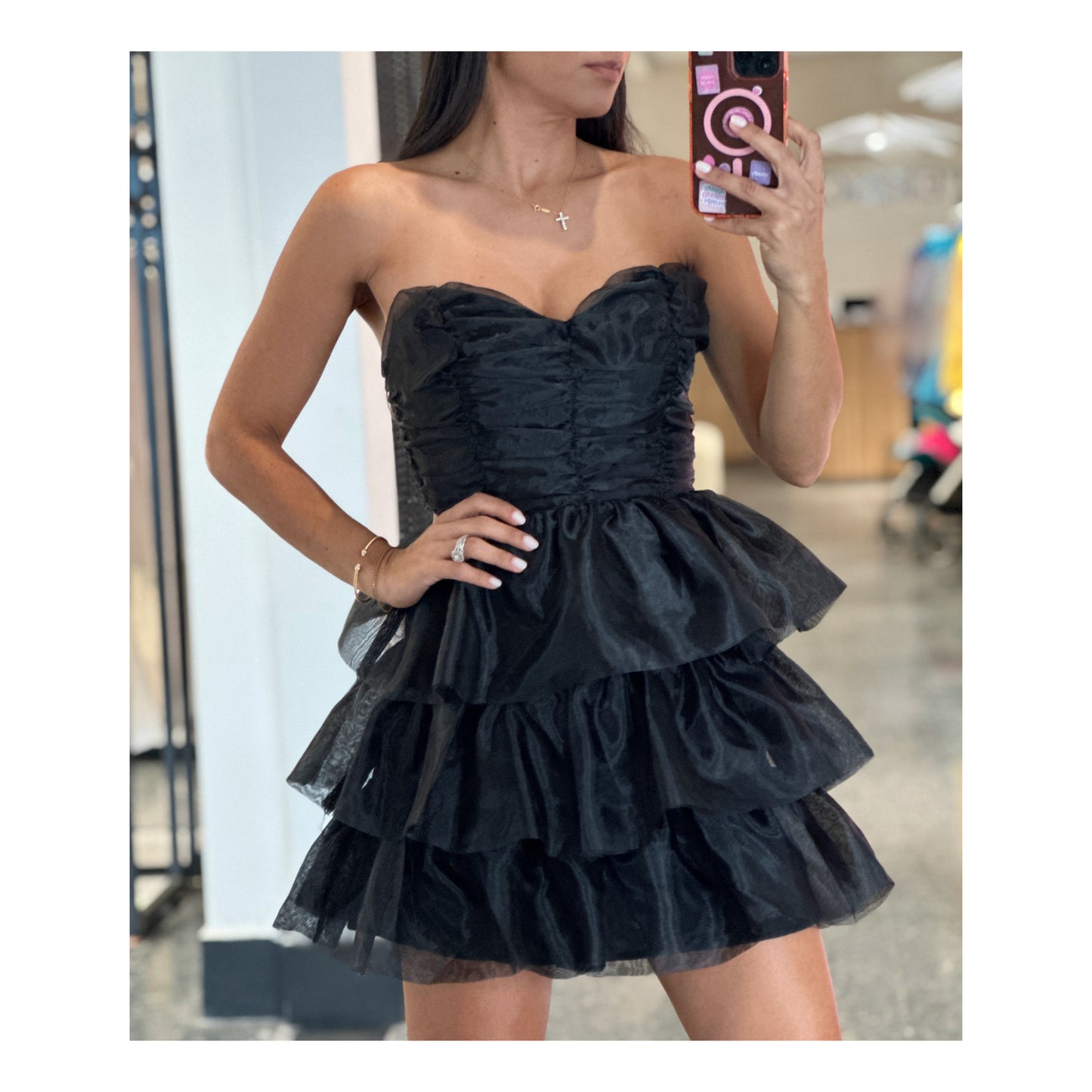 BLACK RUFFLE LAYER DRESS