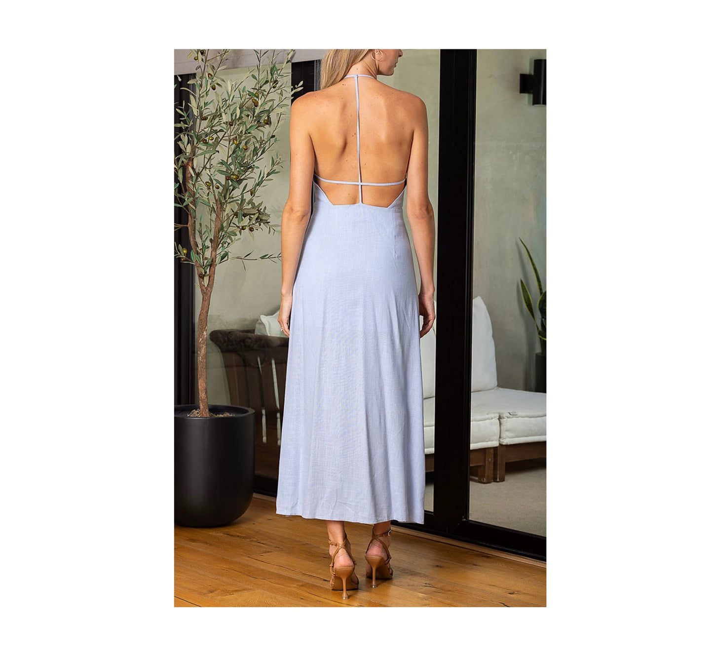 HALTER NECK OPEN BACK LINEN MAXI DRESS