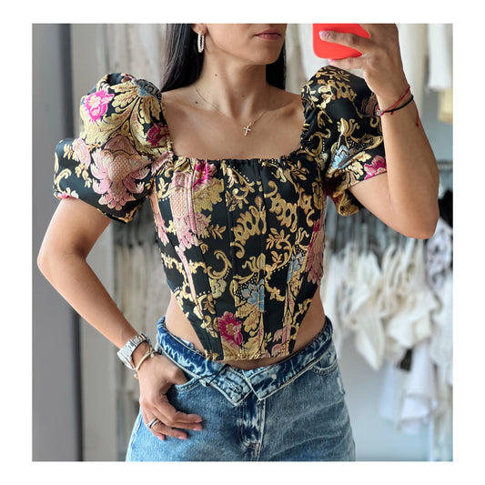 Puff Sleeve Floral Crop Top