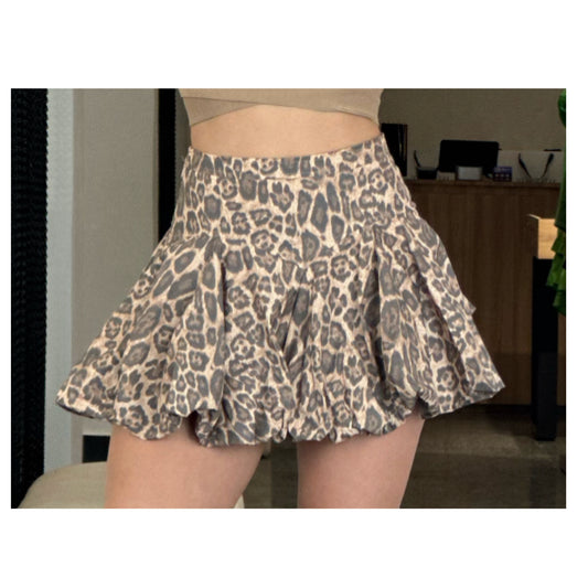 LEOPARD ANIMAL PRINT BUBBLE HEM MINI SKIRT