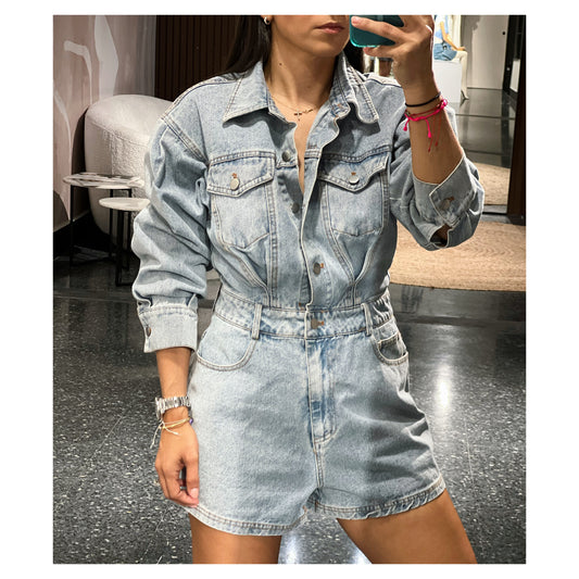 Long Sleeve Denim Romper