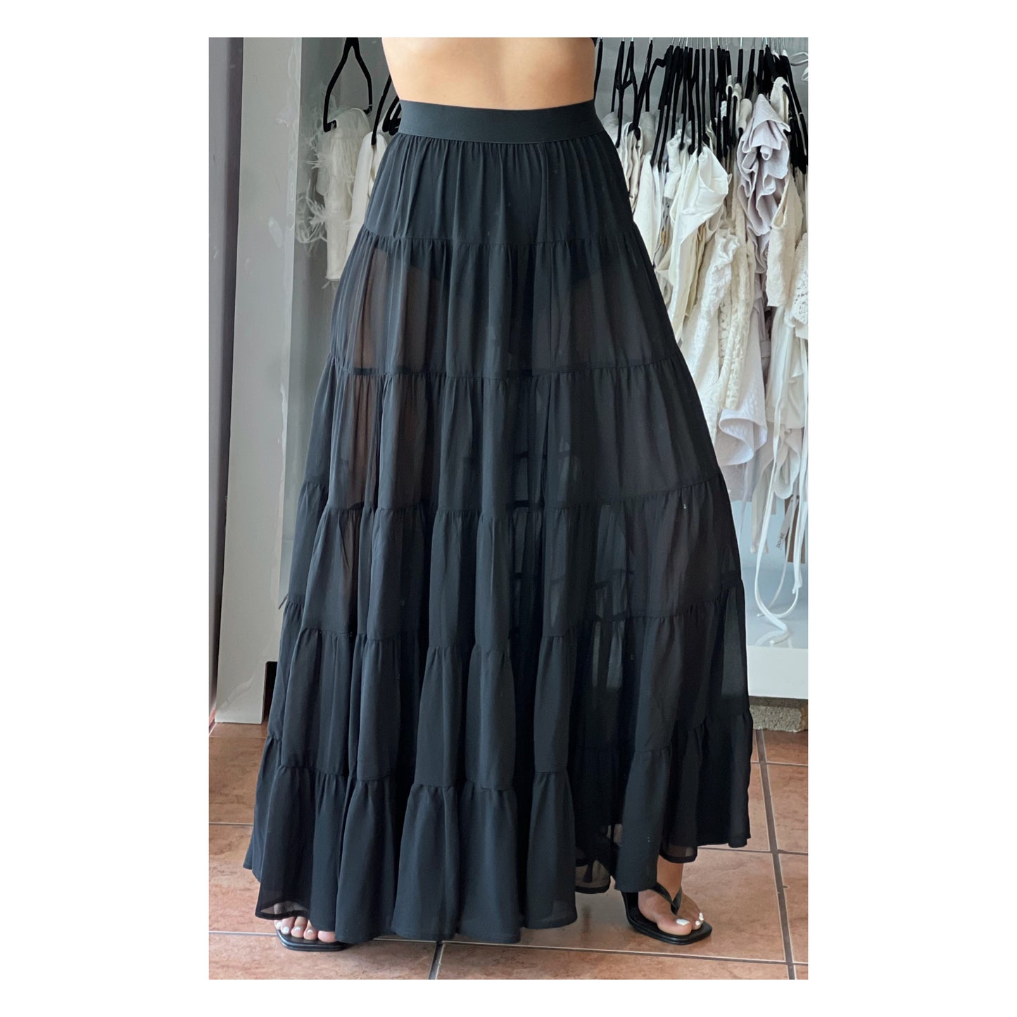 TIERED SHEER MAXI SKIRT