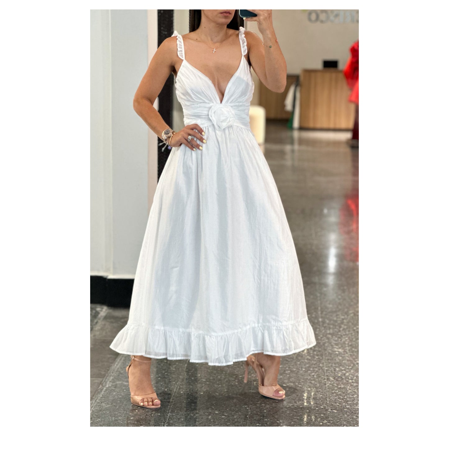 SJQ White Flowy Midi Dress