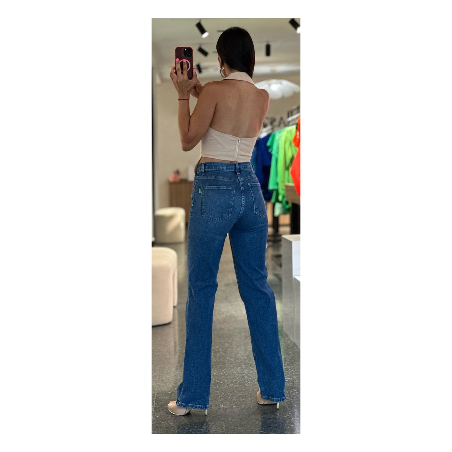 Mid Rise Straight Jeans