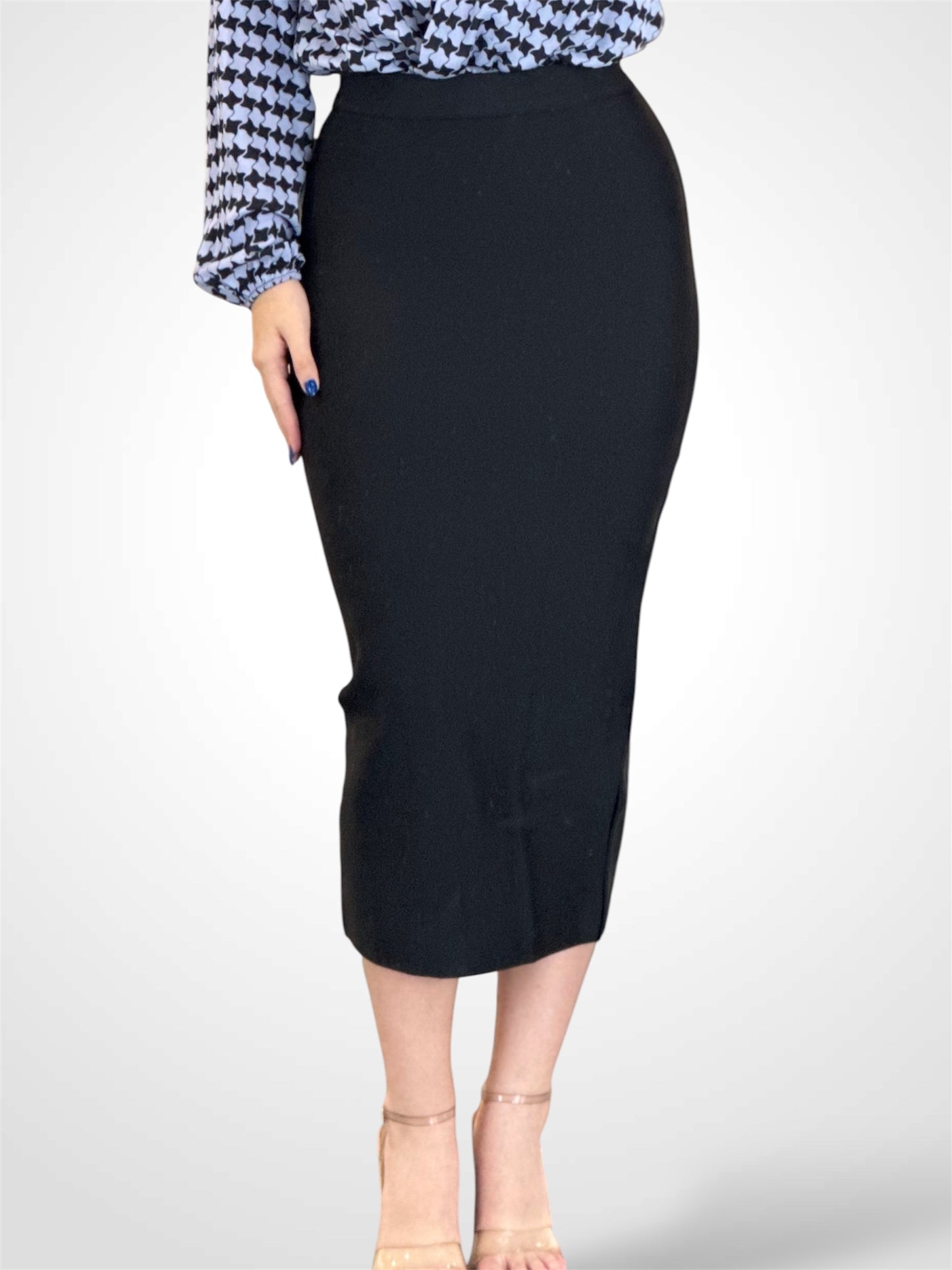 ZIPPER CLOSURE BANDAGE PENCIL MIDI SKIRT