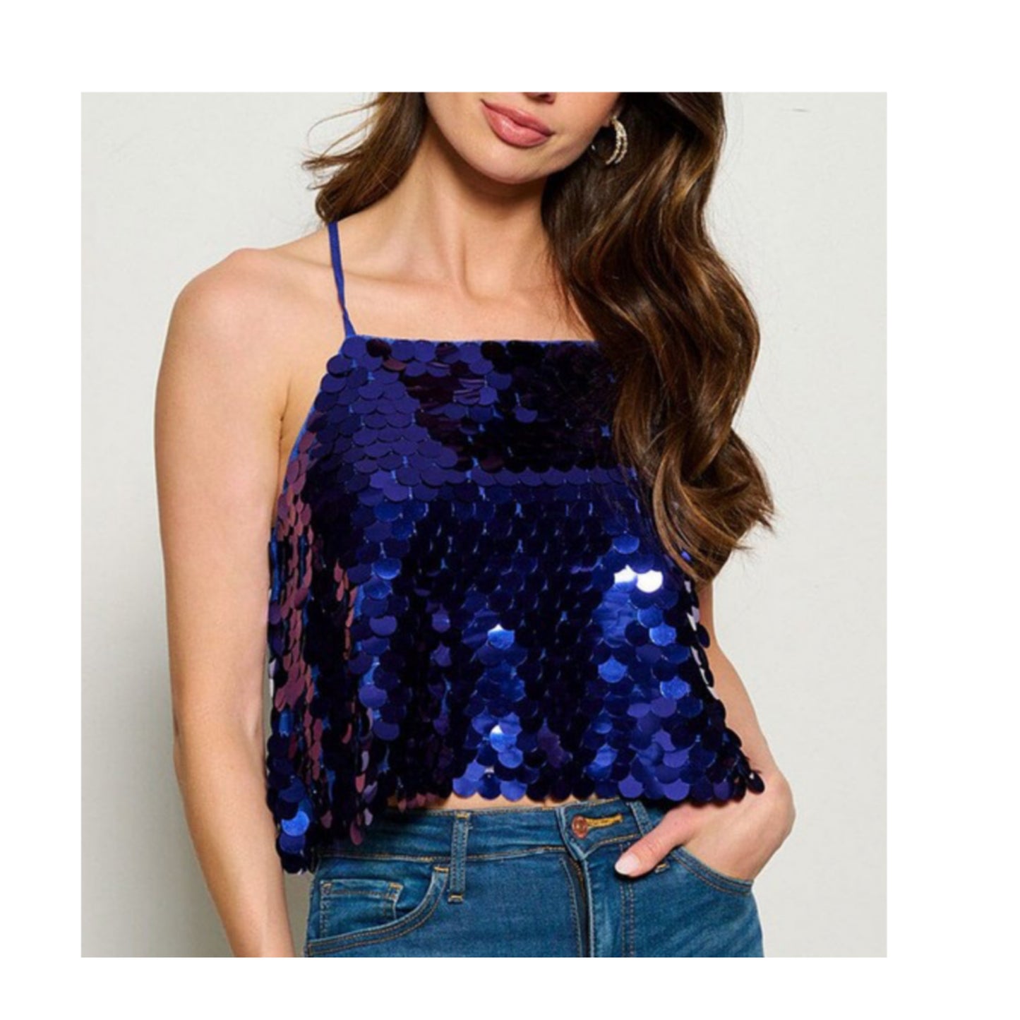 SLEEVELESS OPEN BACK SEQUINS TANK TOP