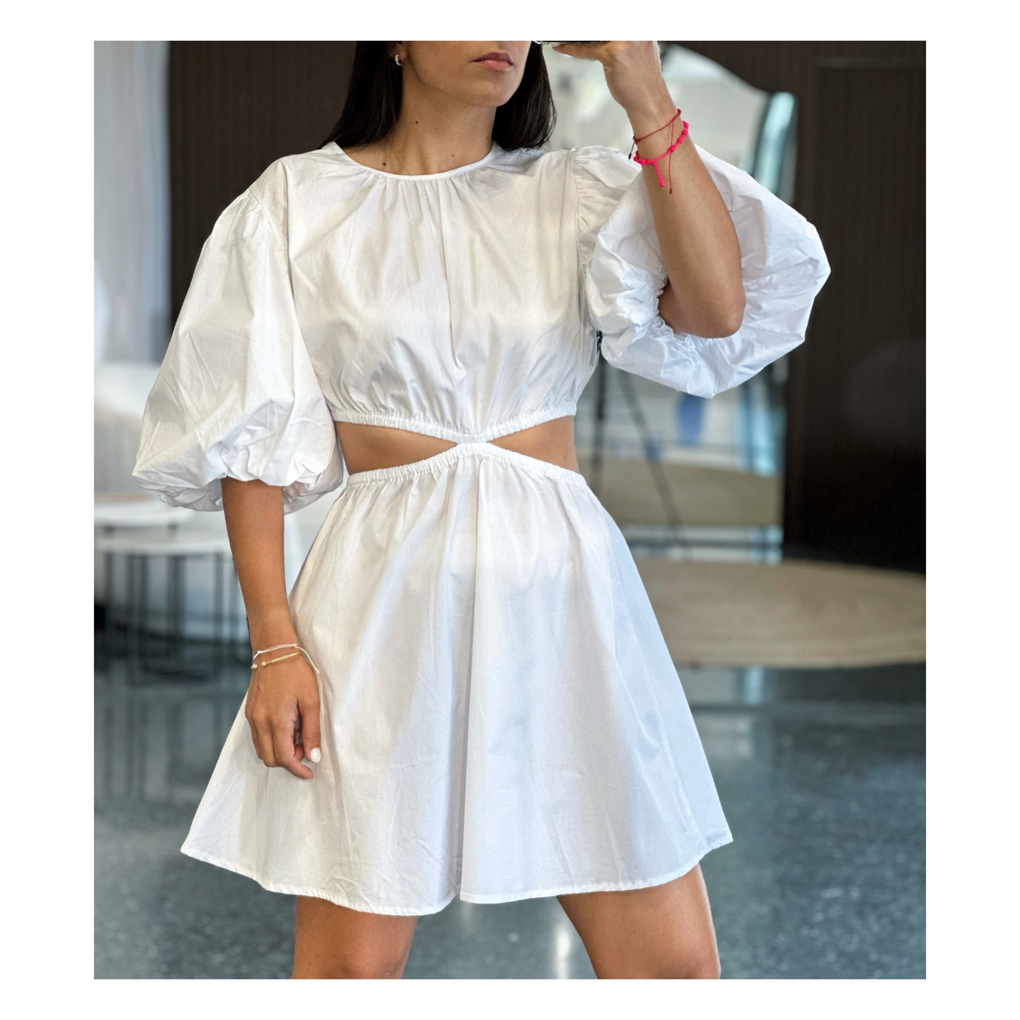 White Puff Sleeve Cutout Mini Dress