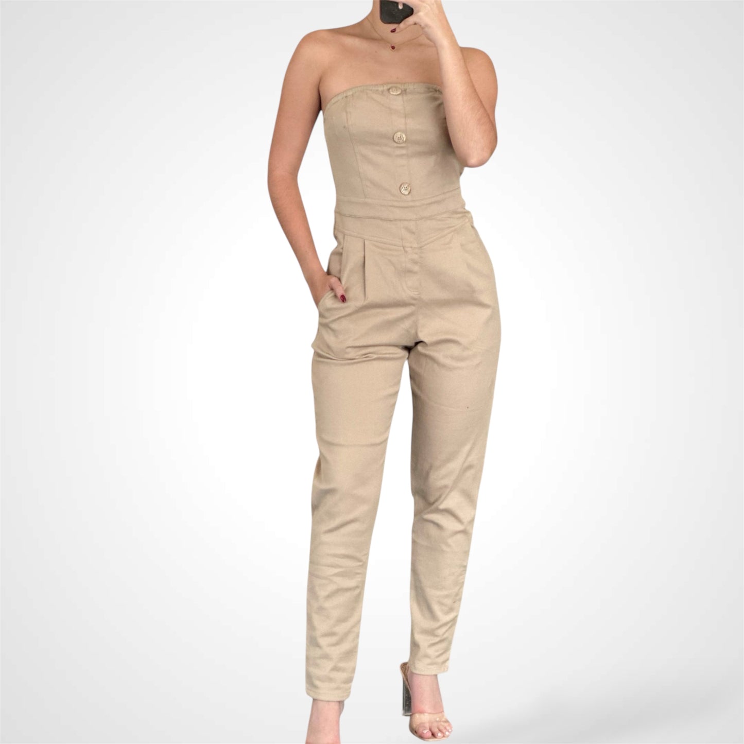 STRAPLESS BUTTON DETAIL JUMPSUIT