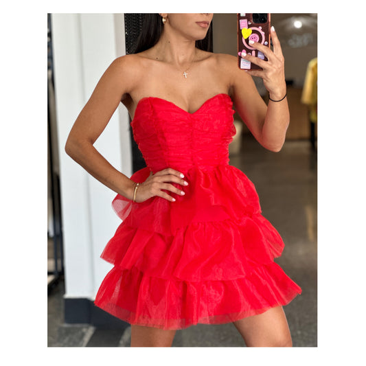 RED RUFFLE LAYER DRESS