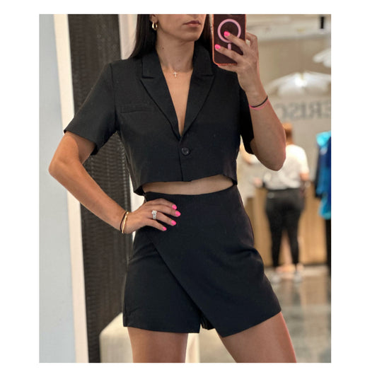 SHORT SLEEVE CROP JACKET AND OVERLAY SKORT SET