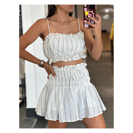 SPAGHETTI STRAP STRIPE TOP RUFFLE SKIRT