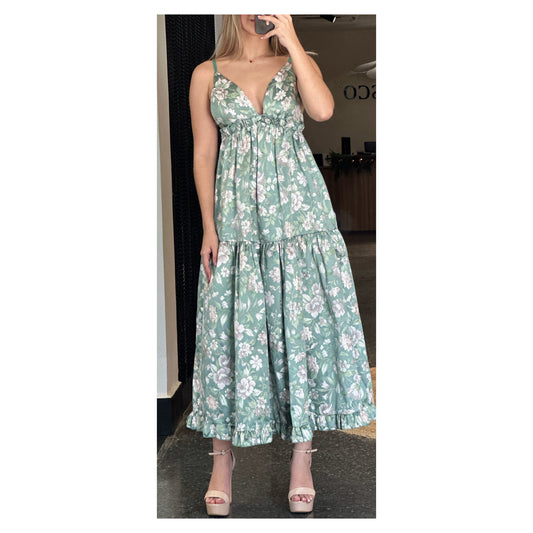 SLEEVELESS V-NECK OPEN BACK FLORAL MAXI DRESS