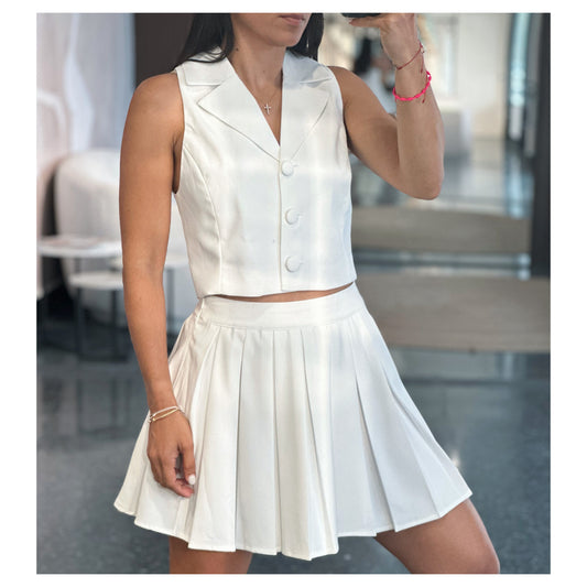 Vest And Pleats Mini Skirt Set