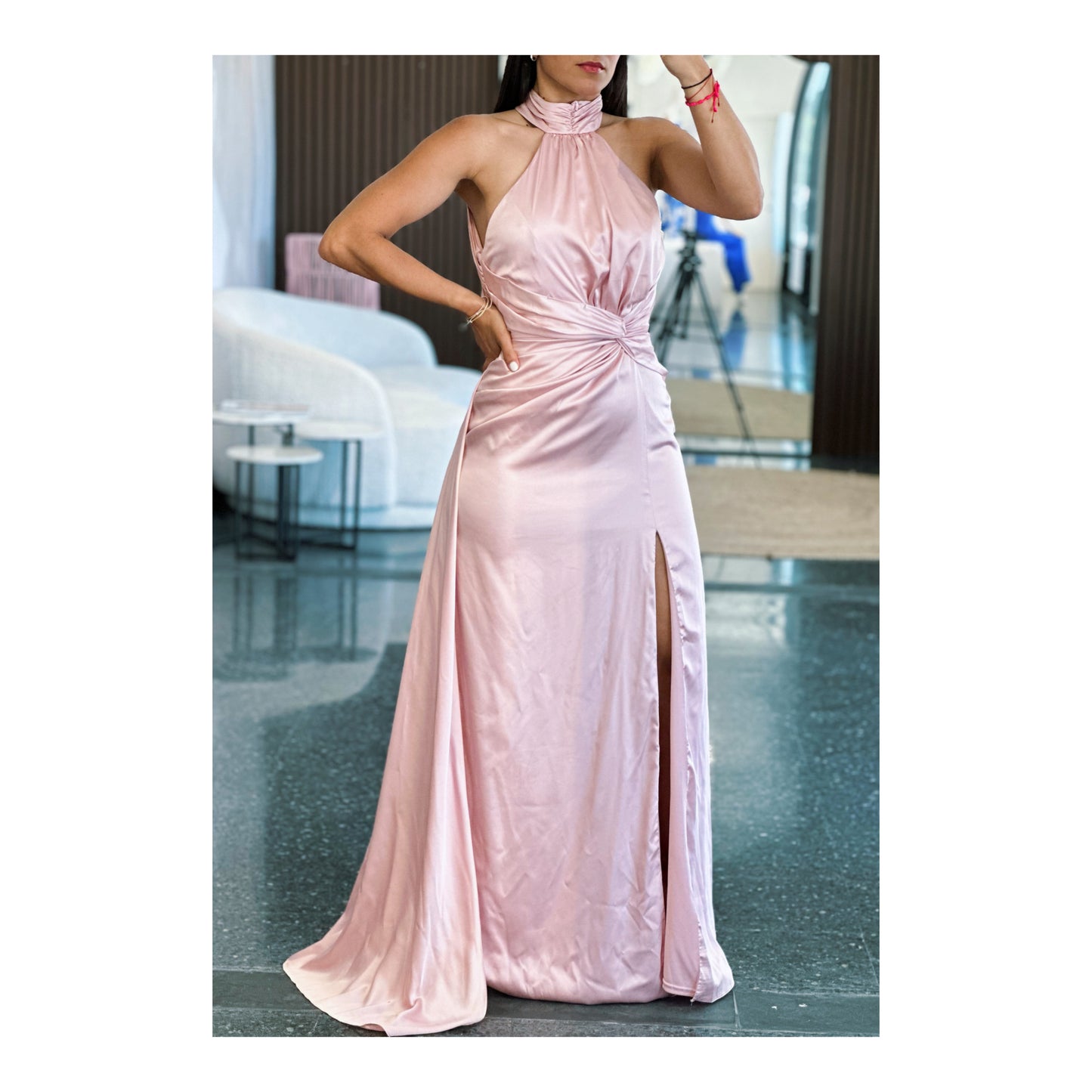 Halter Satin Drape Dress