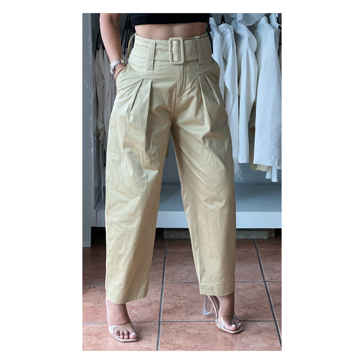 High Waist Belted Wide Leg Pants