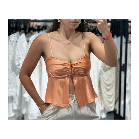 SPAGHETTI STRAP HOOK&EYE DETAIL SATIN TOP