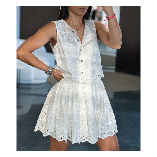 Eyelet Lace Top And Mini Skirt Set