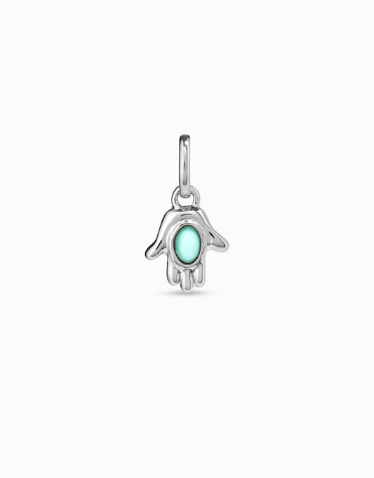 Uno de 50 Sterling silver-plated hand shaped charm with turquoise murano glass in the middle