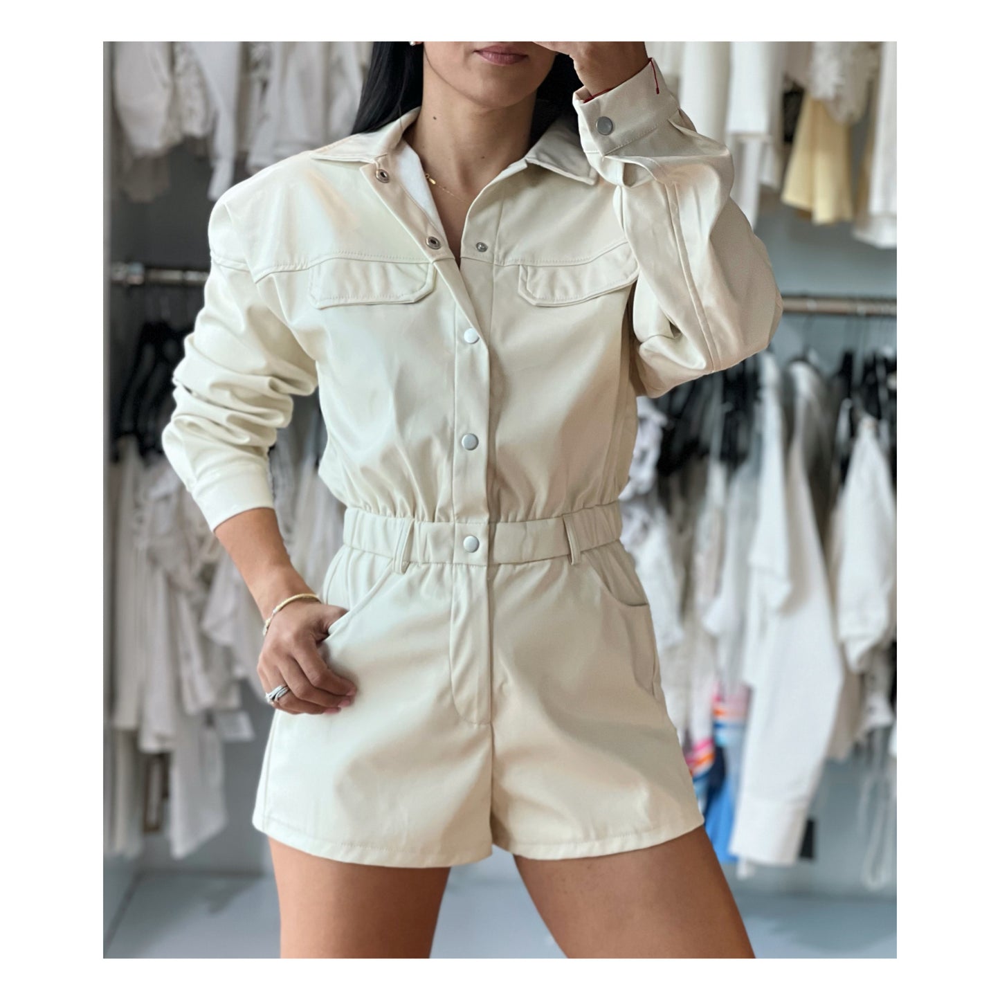 LEATHER ROMPER WAIST BAND WITH SIDE POCKETS SJQ