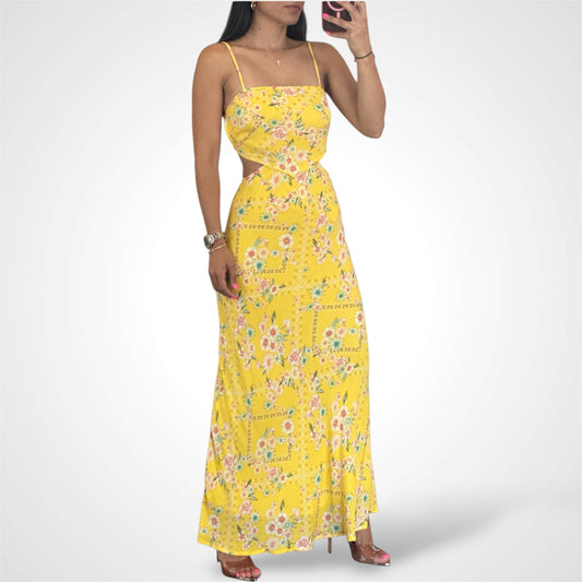 YELLOW SPAGHETTI STRAP OPEN BACK MAXI DRESS