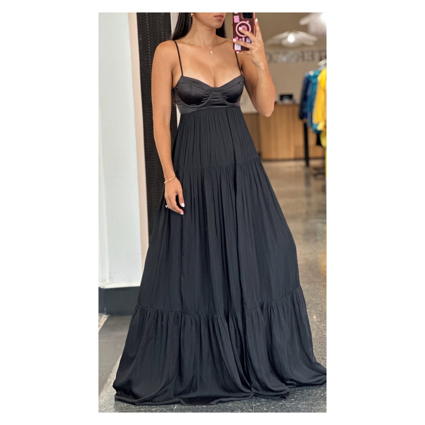 SJQ- ELGANT SILKY SLEEVELESS BRA TOP MAXI DRESS