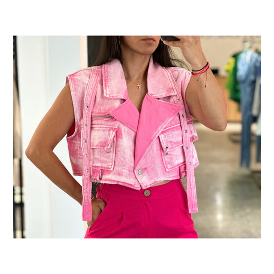 PINK DENIM VEST TOP