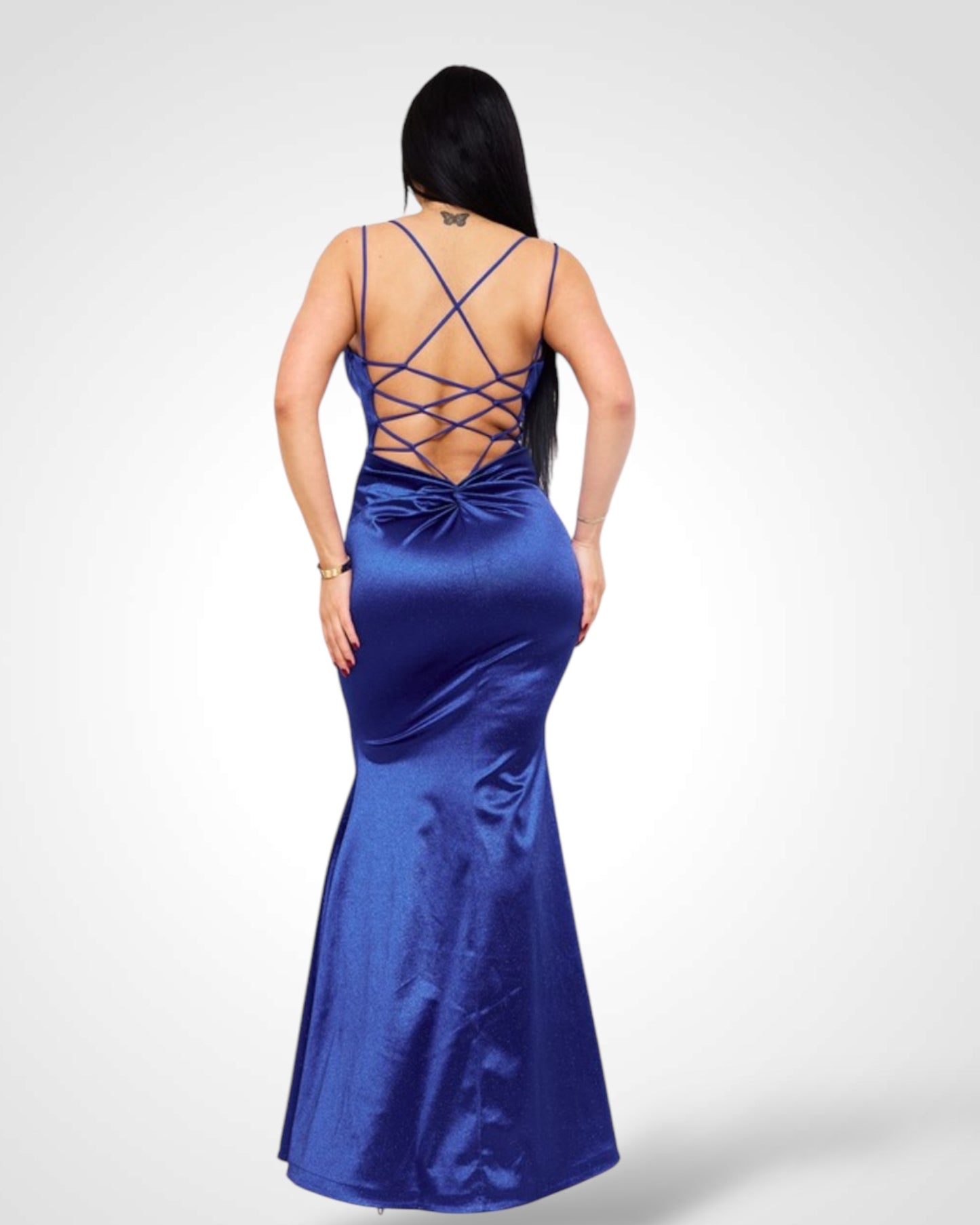 GLITTER KNIT SATIN OPEN BACK MAXI DRESS