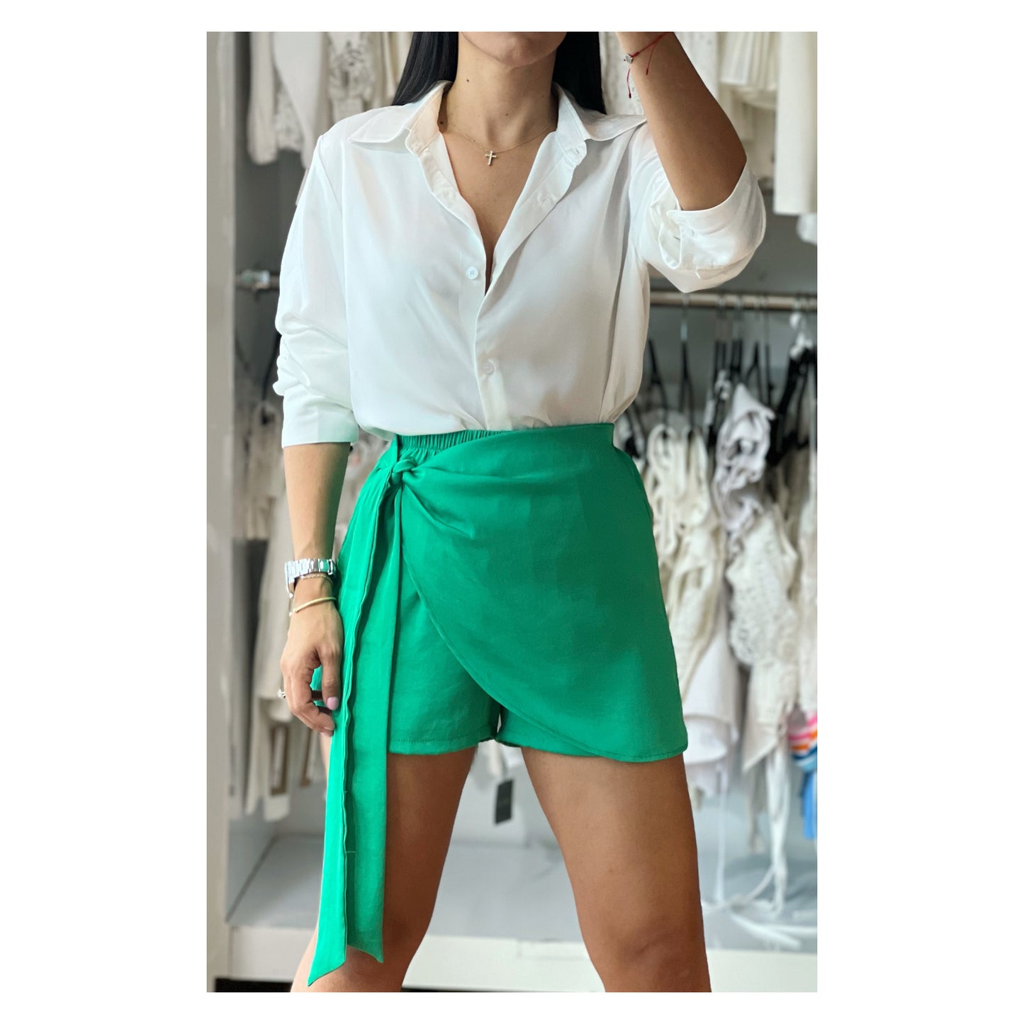 Washed Poly Silk Side Tie Skort Shorts