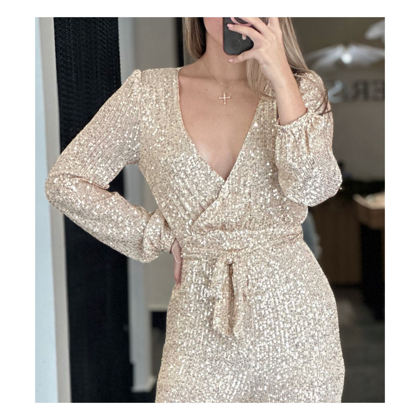 SELF TIE SURPLICE SEQUINS WIDE LEG JUMPSUIT