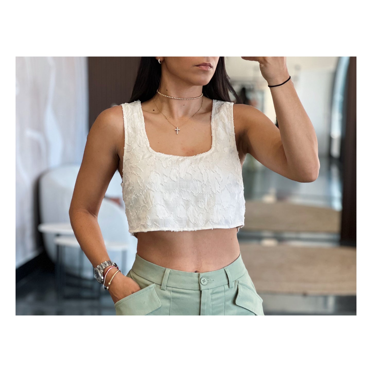 Sleeveless Textured Crop Top