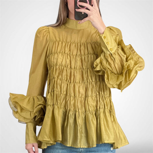 MOCK NECK TIERED RUFFLE DETAILED BLOUSE