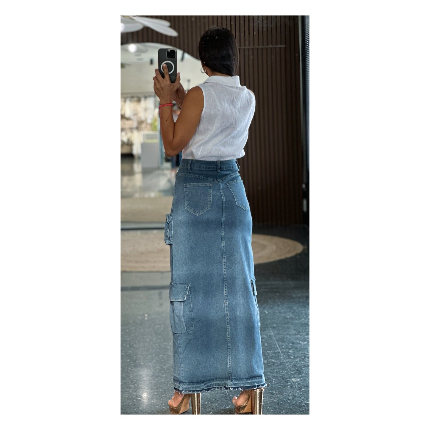 DENIM CARGO LONG SKIRT