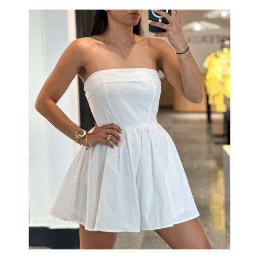 SOLID BACK SMOCKED TUBE TOP ROMPER (OFF WHITE)