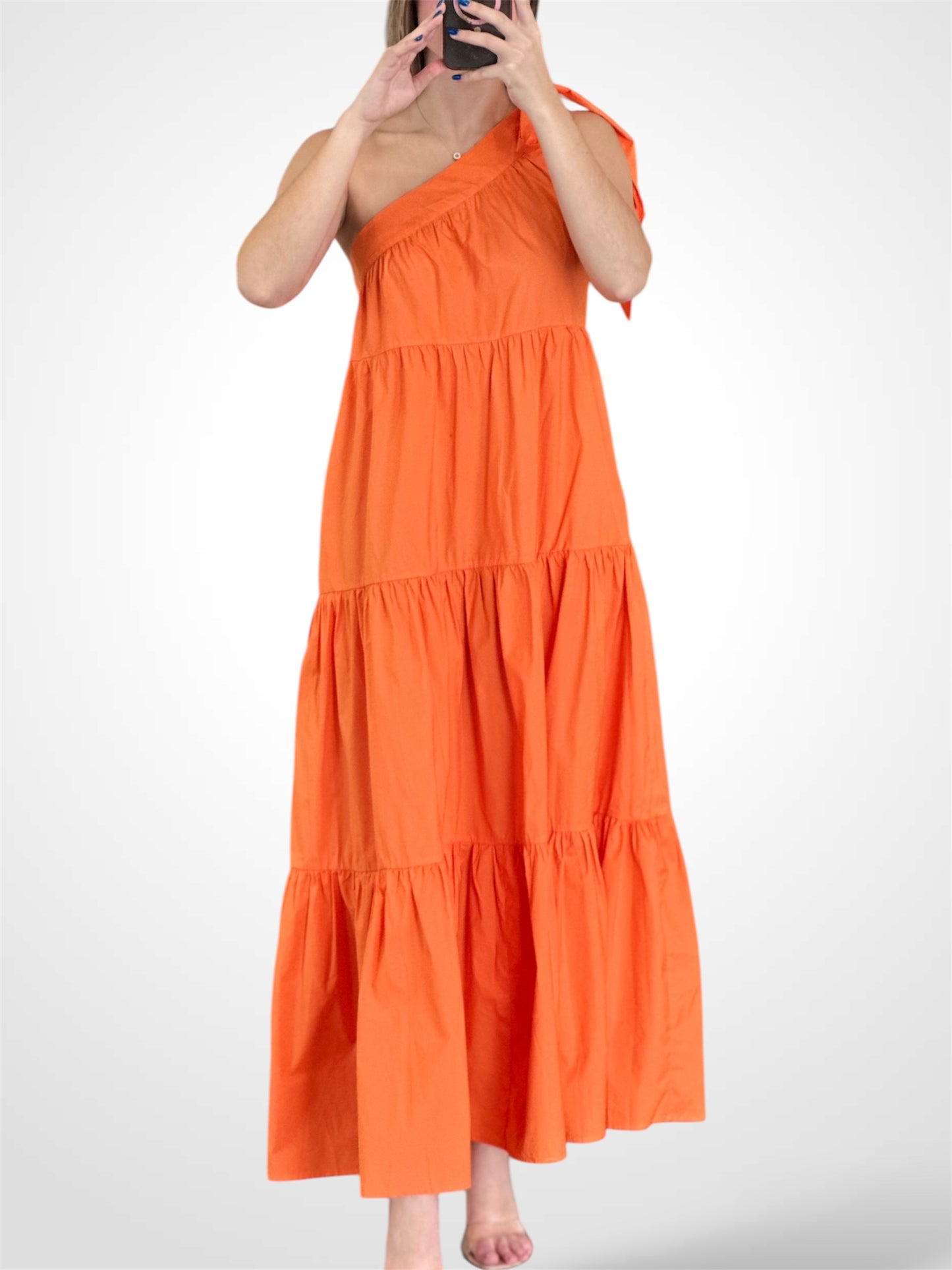 ONE SHOULDER TIERED POCKETS MAXI DRESS