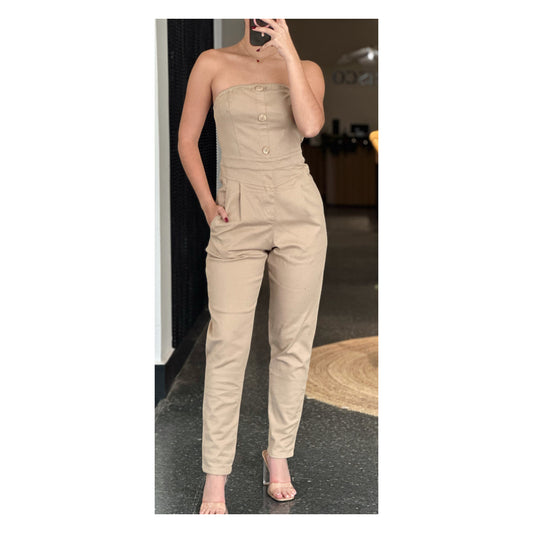 STRAPLESS BUTTON DETAIL JUMPSUIT